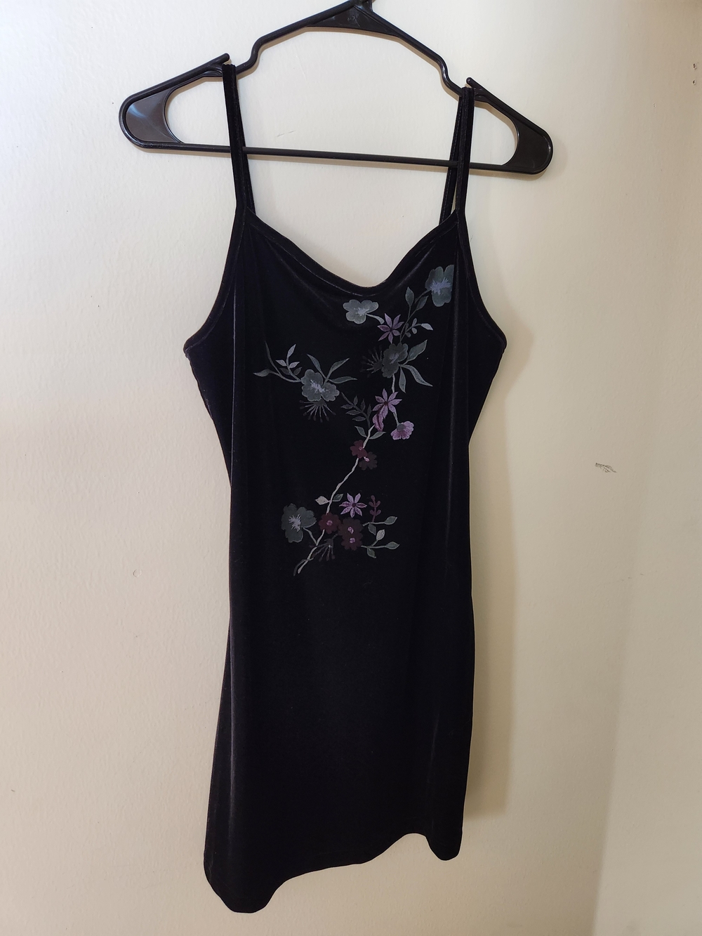 Vintage Y2K Black Floral Velvet Slip Dress Byer Too M Medium